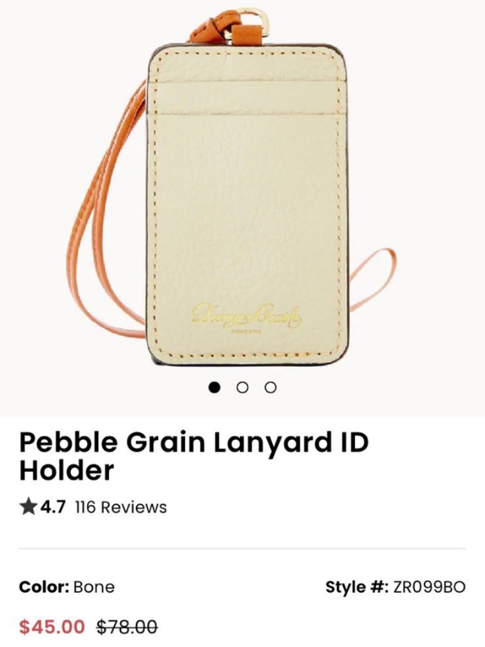 NWT Pebble Grain Lanyard ID Holder-BONE